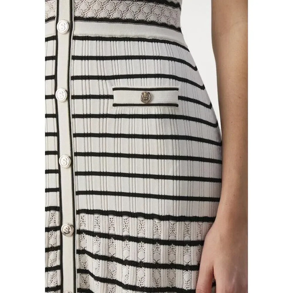 Sandro Molina White Striped Sleeveless Buttoned V Neck Knit Midi Dress Sz 36 - Picture 3 of 16